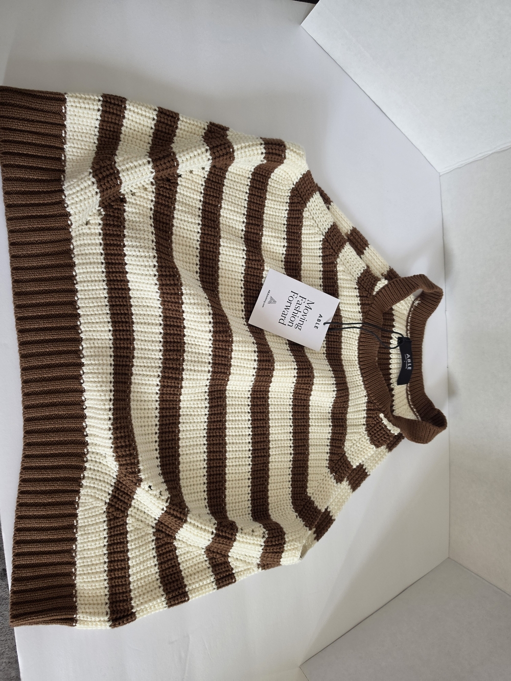 Able Brown and Cream Striped Crewneck Sweater